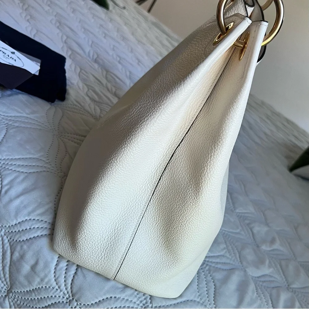 PRADA Vitello Phenix Bianco Embossed Logo Leather Hobo shoulder Bag - Picture 9 of 14